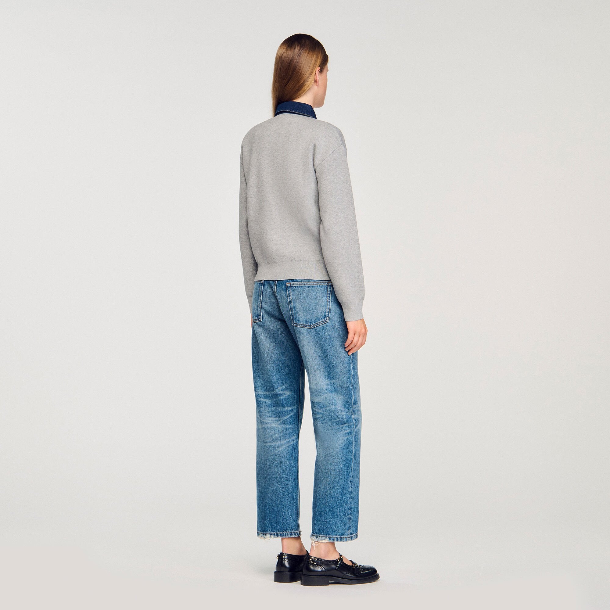 Sandro / Sweater with denim collar Grey
