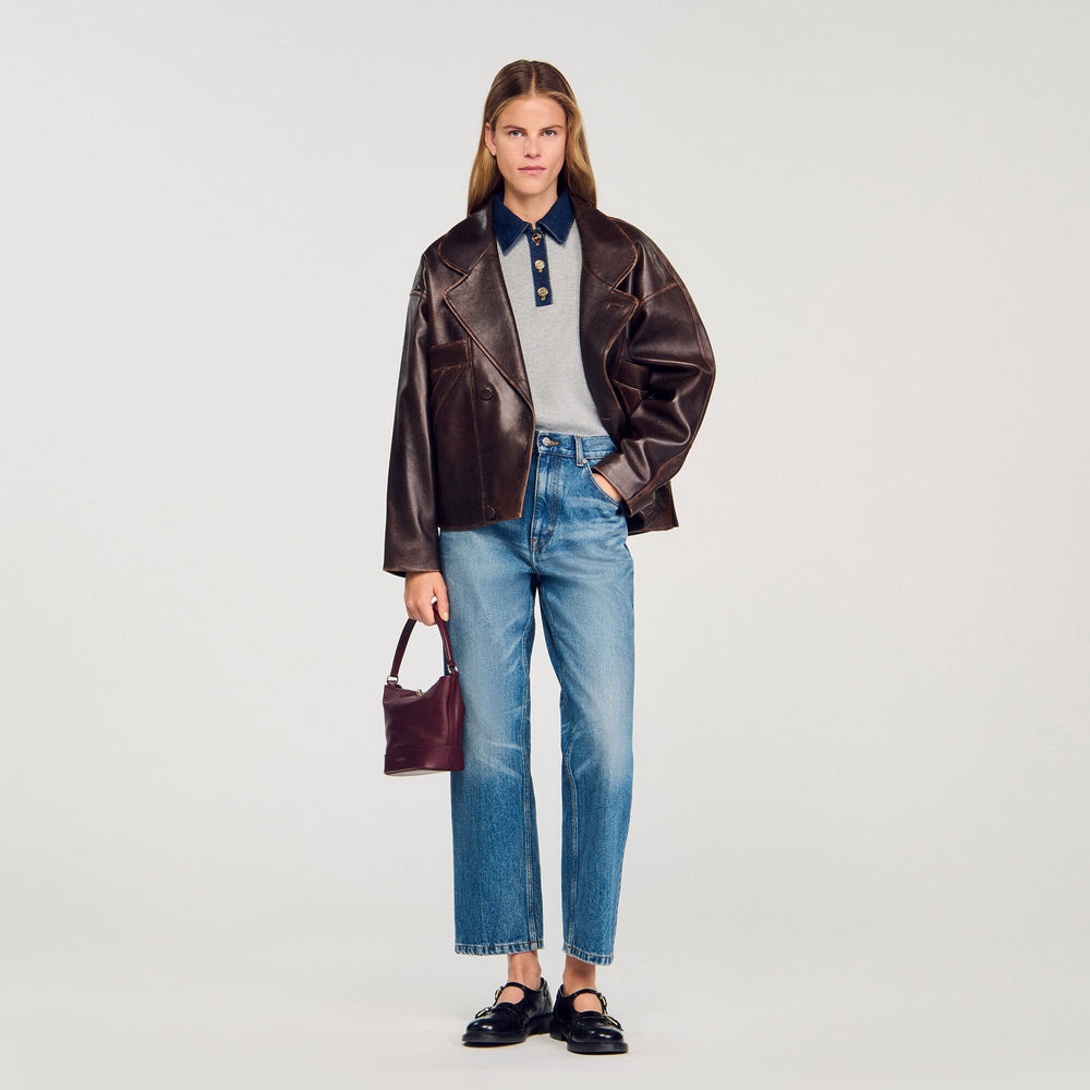 Sandro / Sweater with denim collar Grey