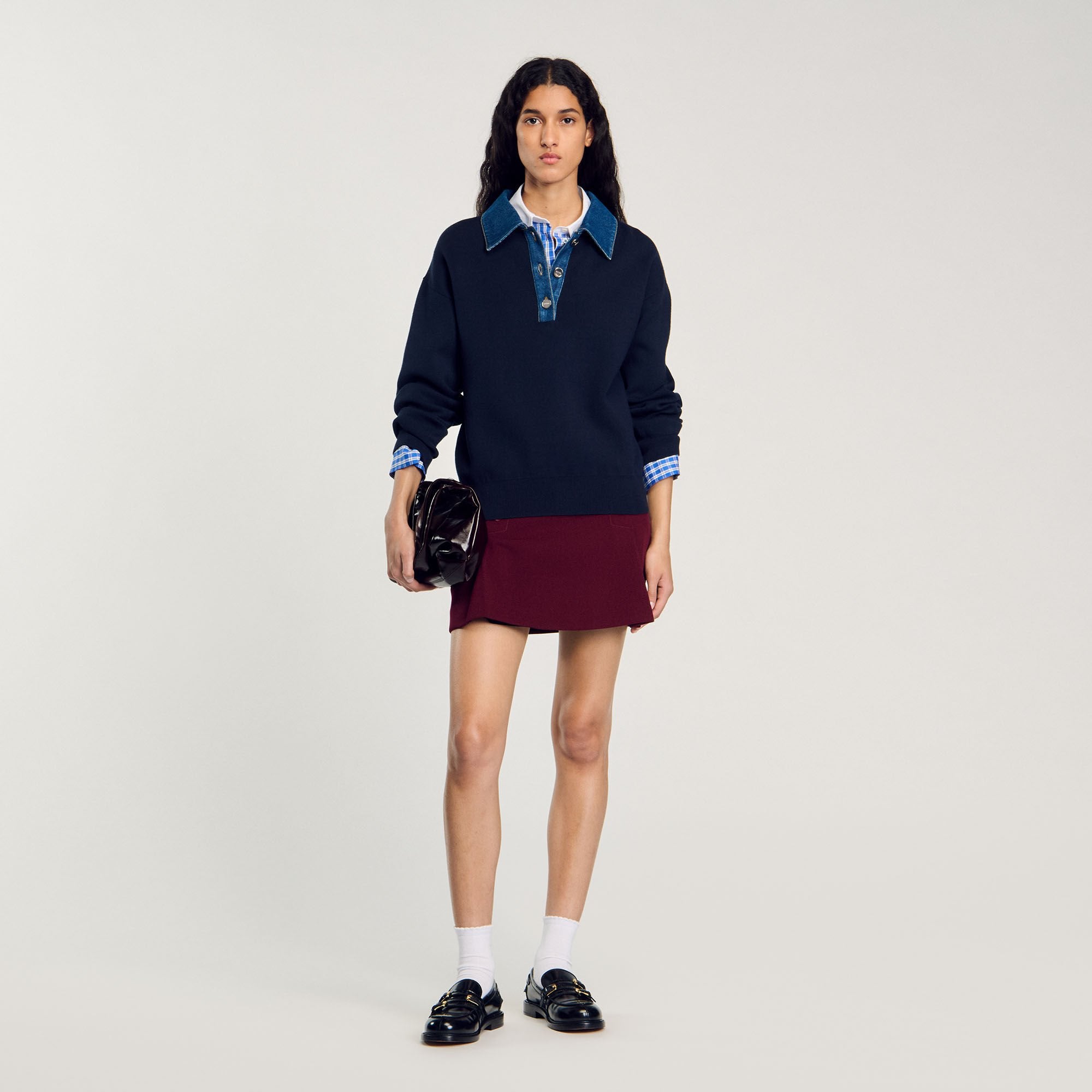 Sandro / sweater with denim collar Navy Blue