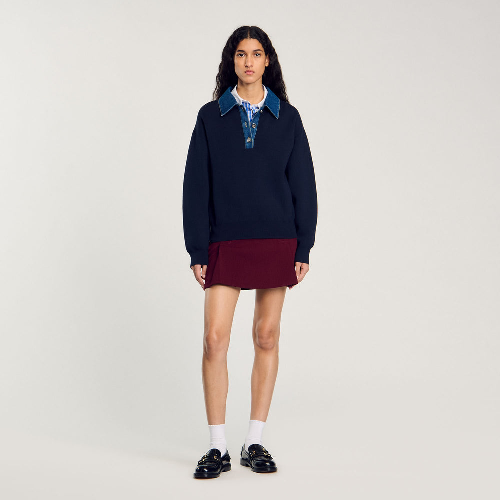Sandro / sweater with denim collar Navy Blue