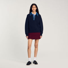 Sandro / sweater with denim collar Navy Blue