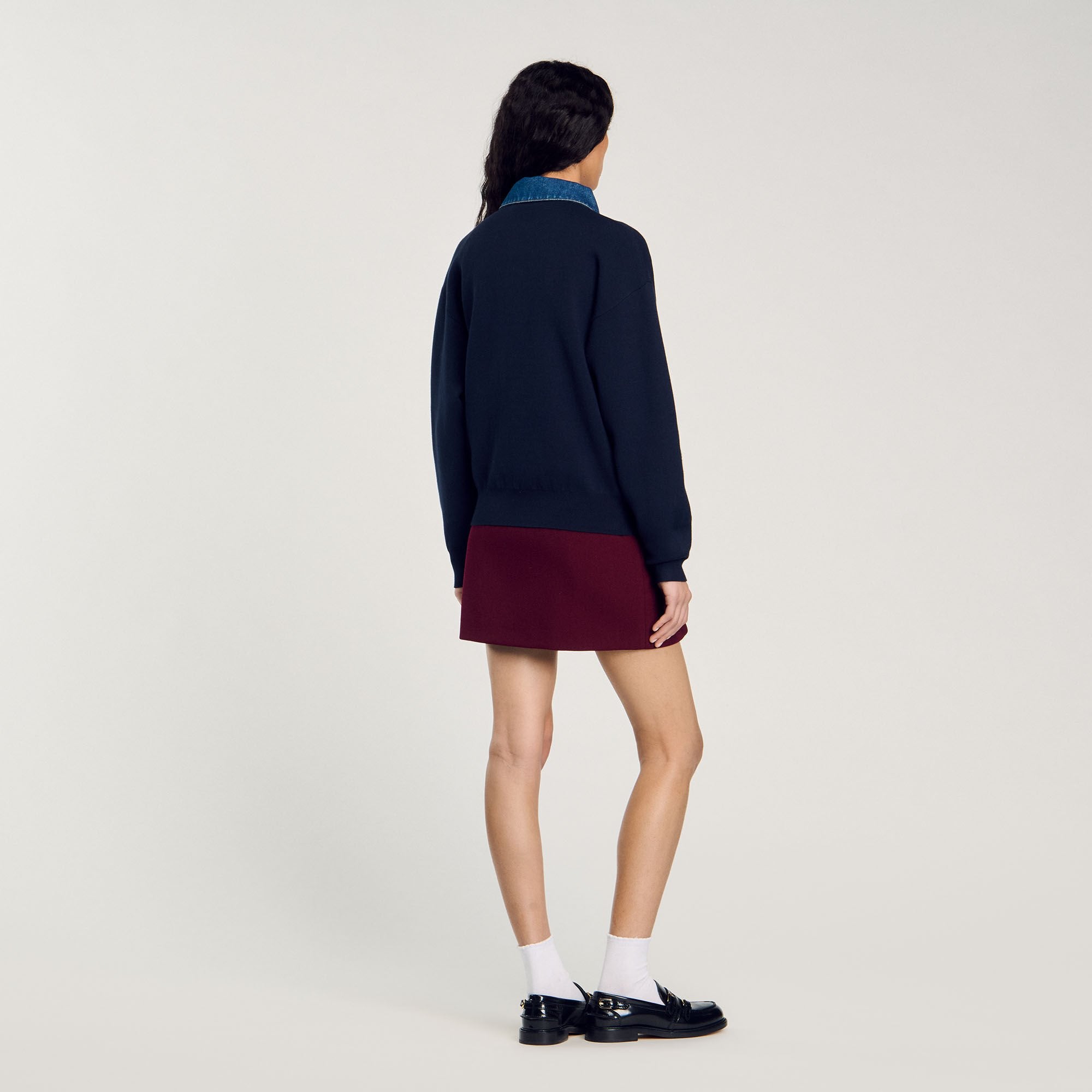 Sandro / sweater with denim collar Navy Blue