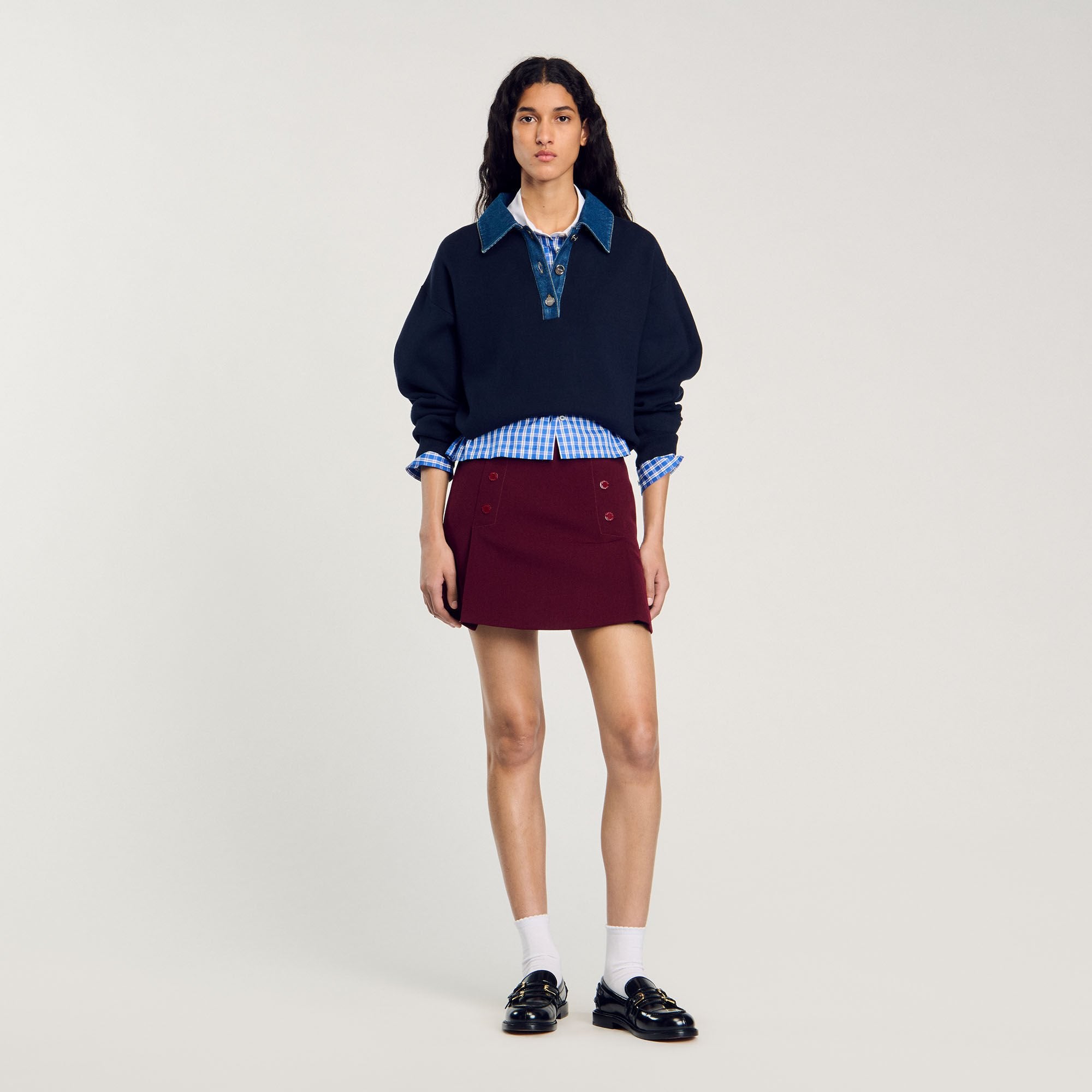 Sandro / sweater with denim collar Navy Blue