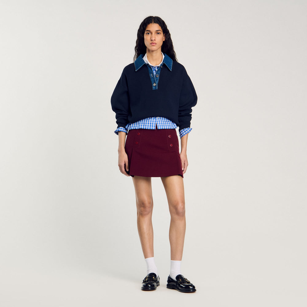 Sandro / sweater with denim collar Navy Blue