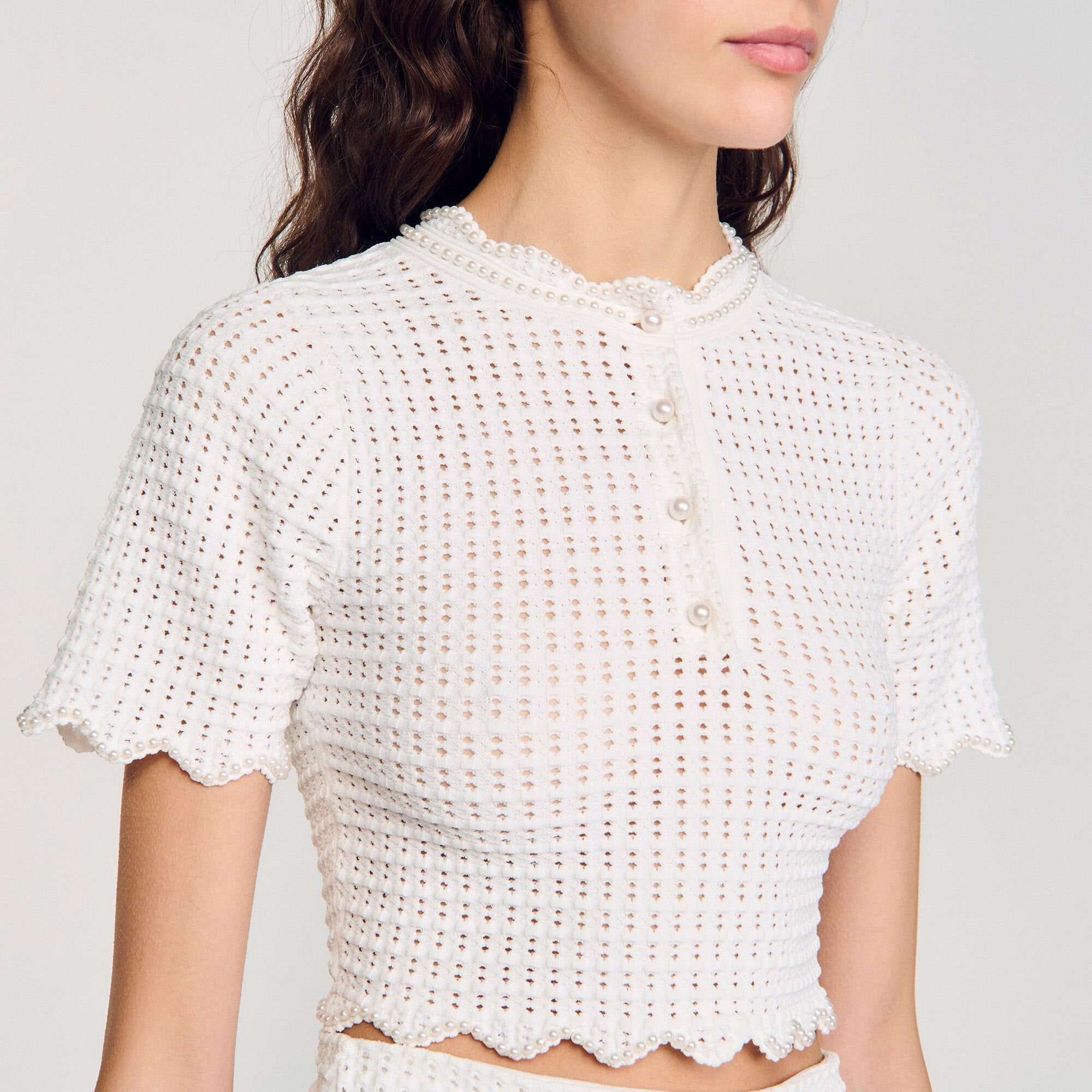 Sandro / Pearl beaded knit sweater White