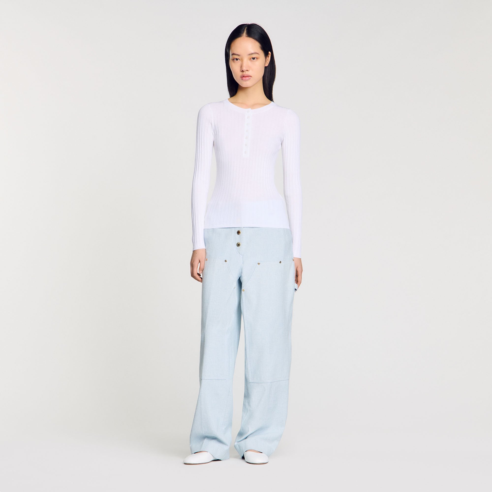 Sandro / Ribbed sweater with Tunisian collar White