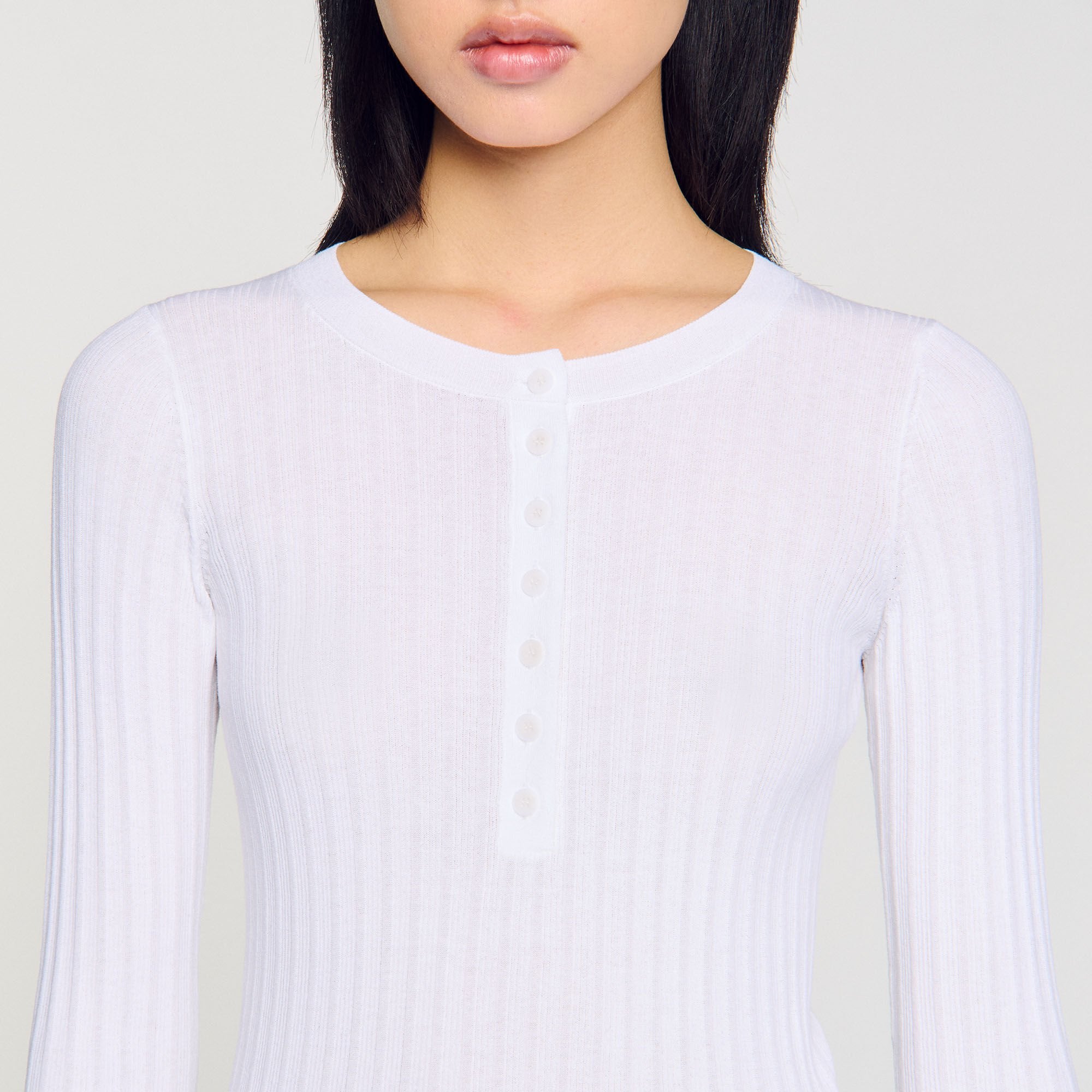 Sandro / Ribbed sweater with Tunisian collar White