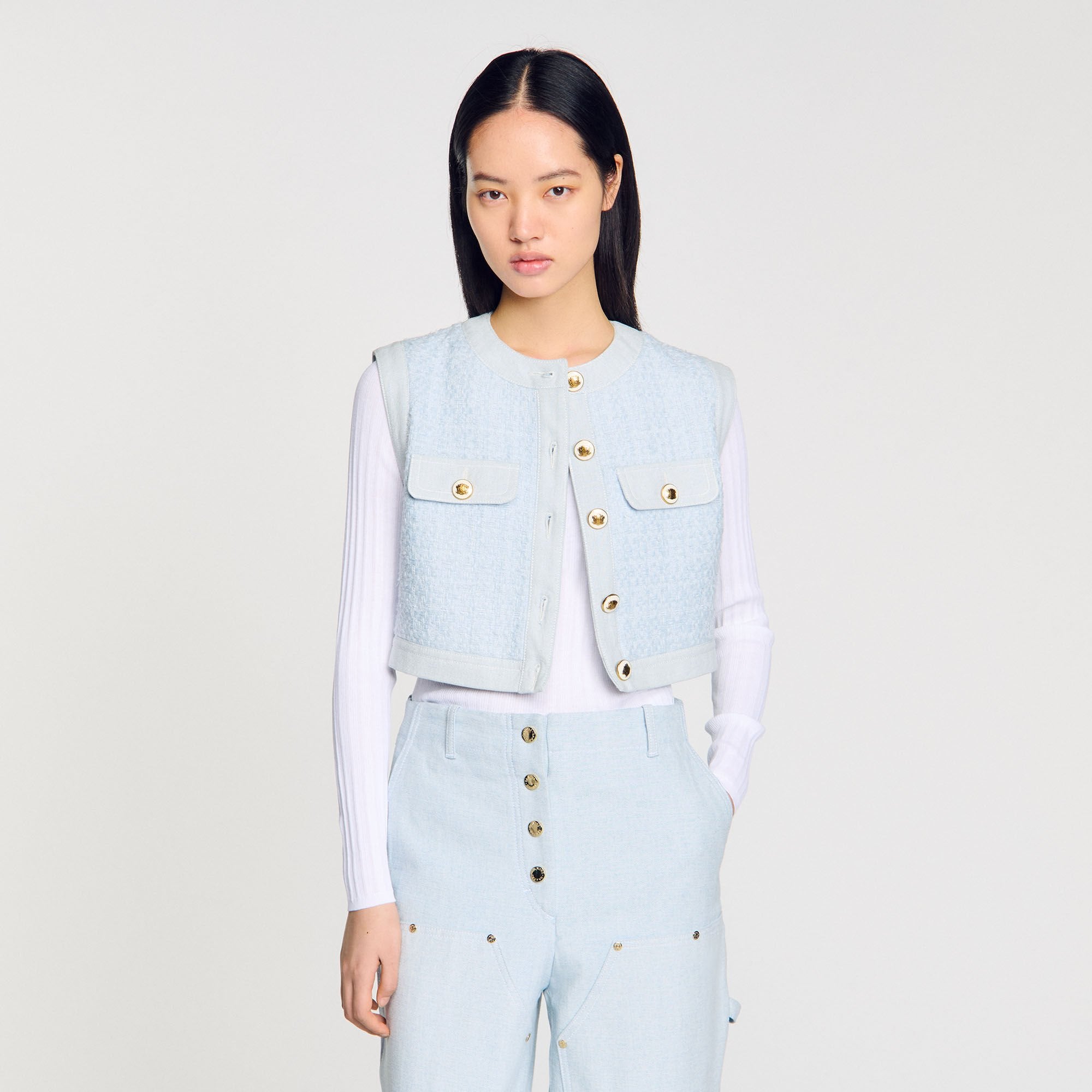 Sandro / Ribbed sweater with Tunisian collar White