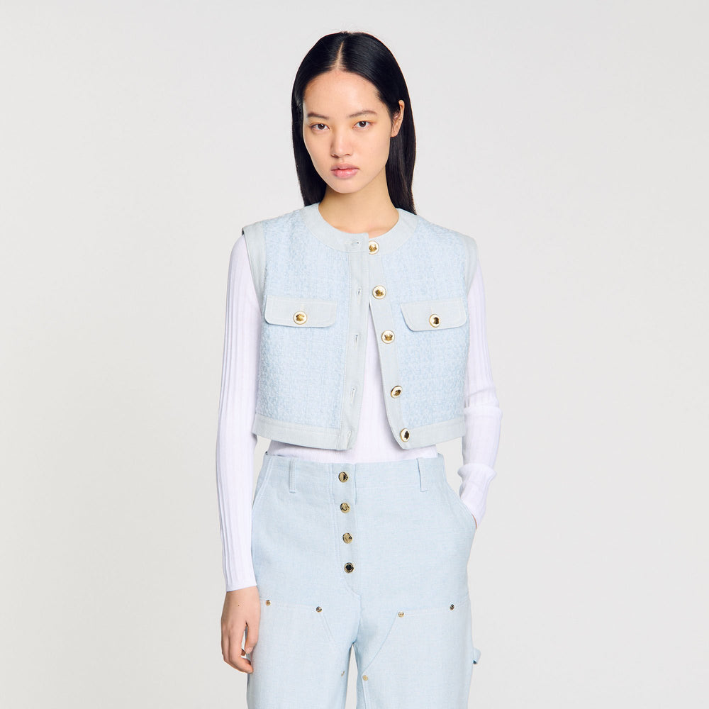 Sandro / Ribbed sweater with Tunisian collar White
