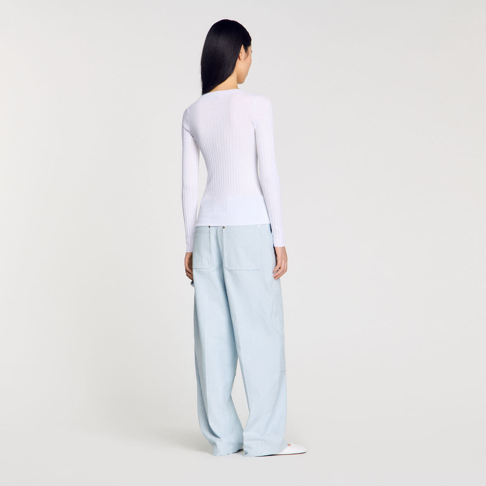Sandro / Ribbed sweater with Tunisian collar White