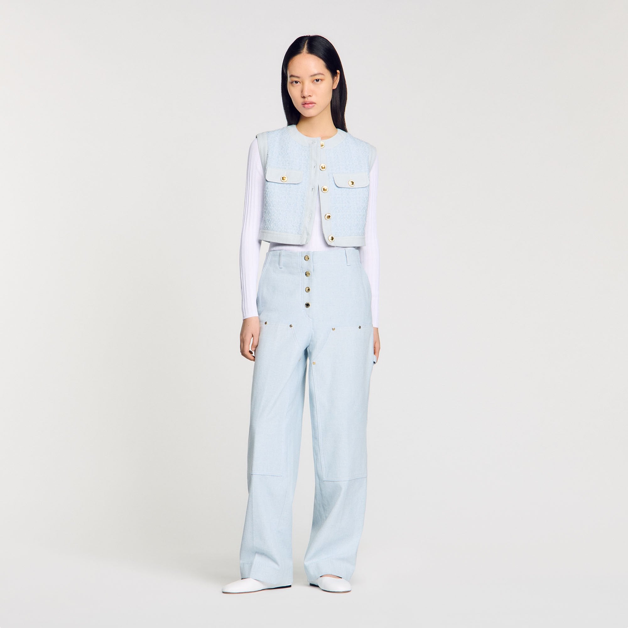 Sandro / Ribbed sweater with Tunisian collar White