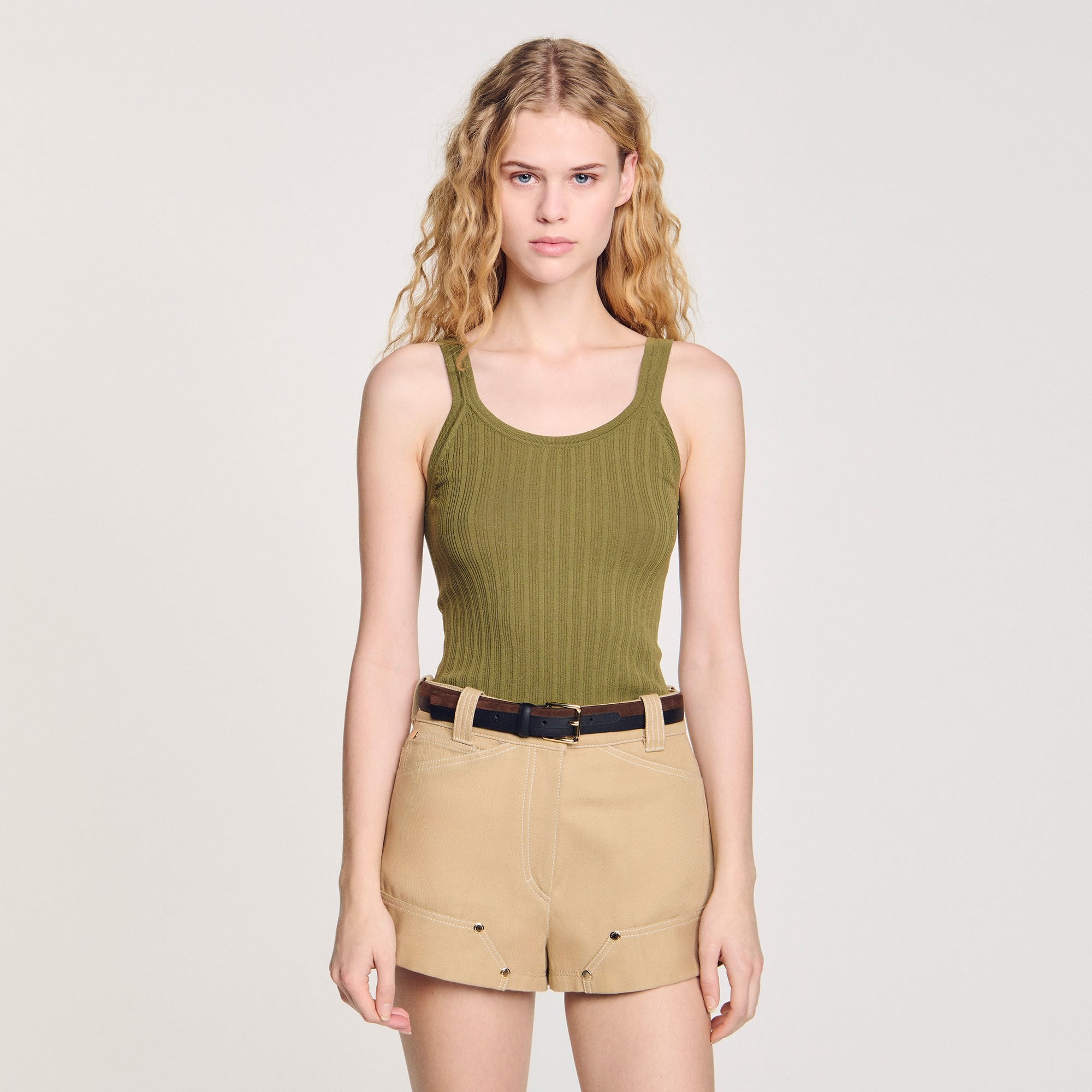 Sandro / Ribbed vest top Olive Green