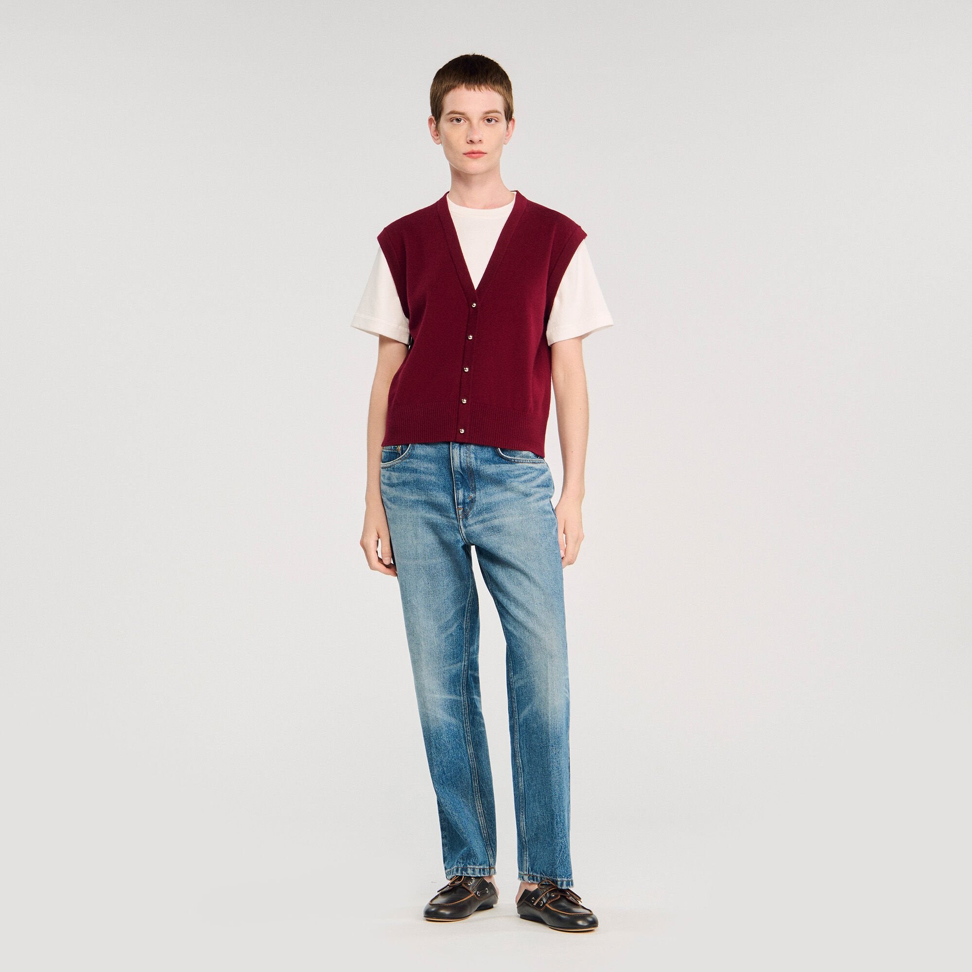 Sandro / Two-tone wool and cashmere sweater Bordeaux