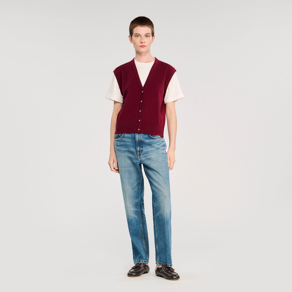 Sandro / Two-tone wool and cashmere sweater Bordeaux