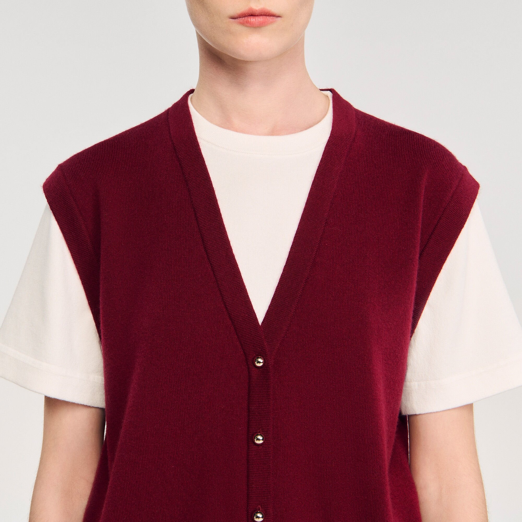 Sandro / Two-tone wool and cashmere sweater Bordeaux