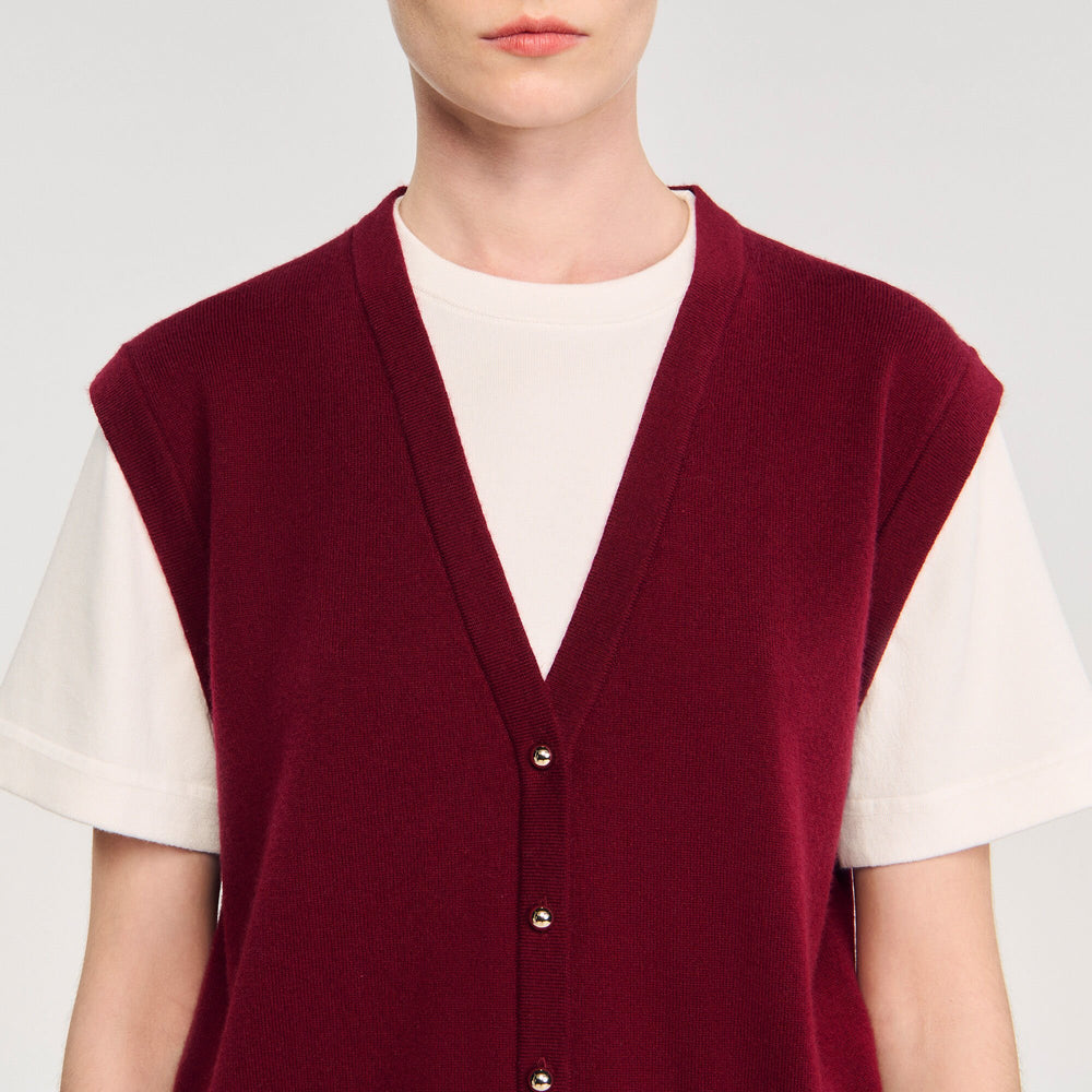 Sandro / Two-tone wool and cashmere sweater Bordeaux