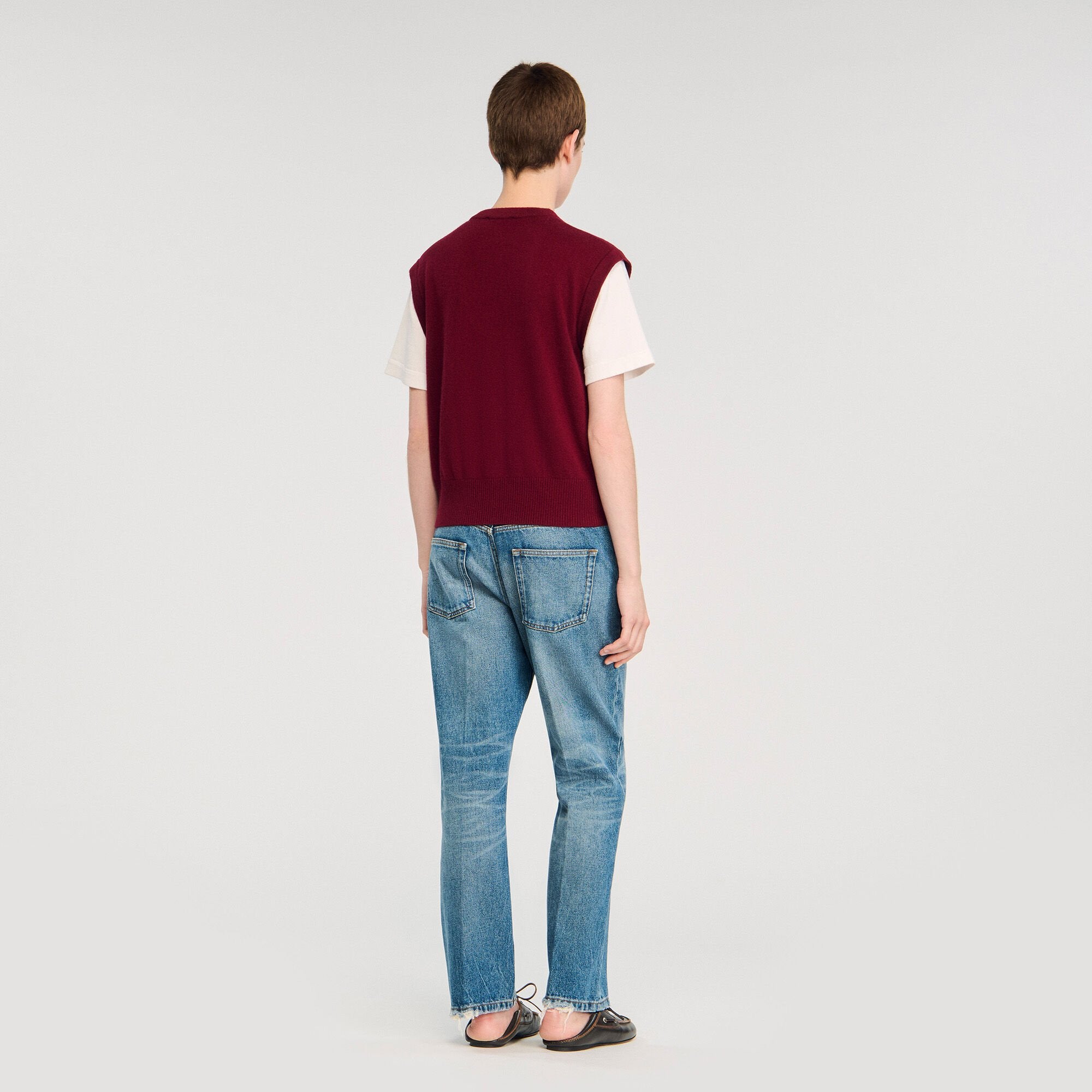 Sandro / Two-tone wool and cashmere sweater Bordeaux