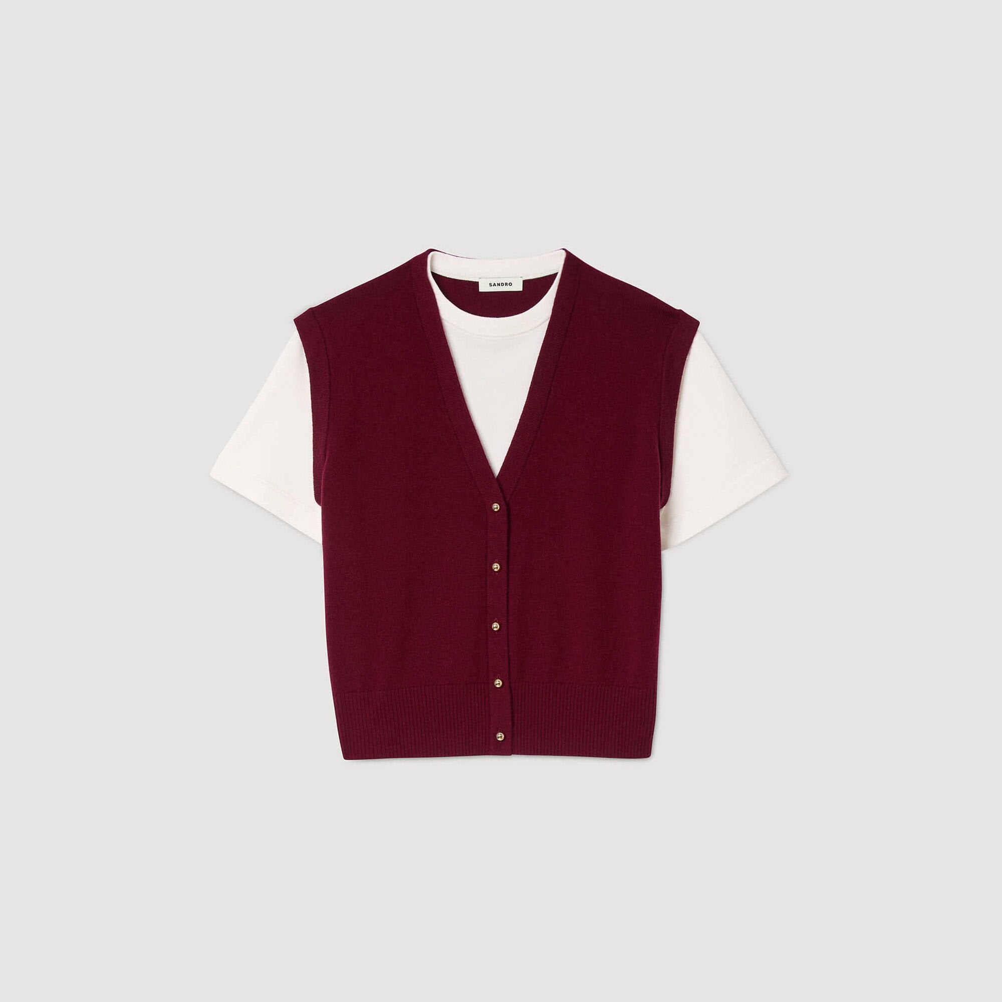 Sandro / Two-tone wool and cashmere sweater Bordeaux