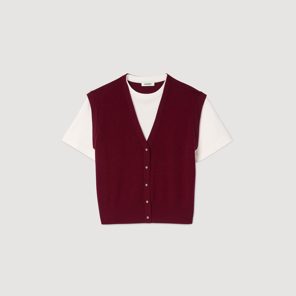 Sandro / Two-tone wool and cashmere sweater Bordeaux