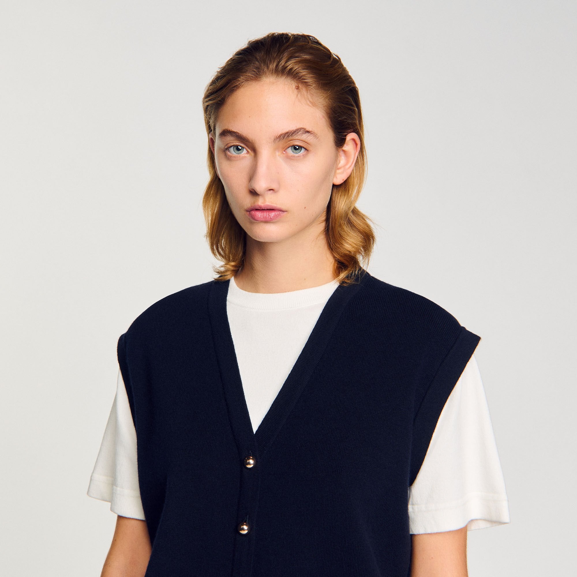 Sandro / Two-tone wool and cashmere sweater Dark Navy