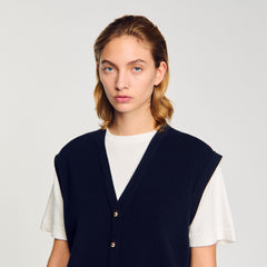 Sandro / Two-tone wool and cashmere sweater Dark Navy