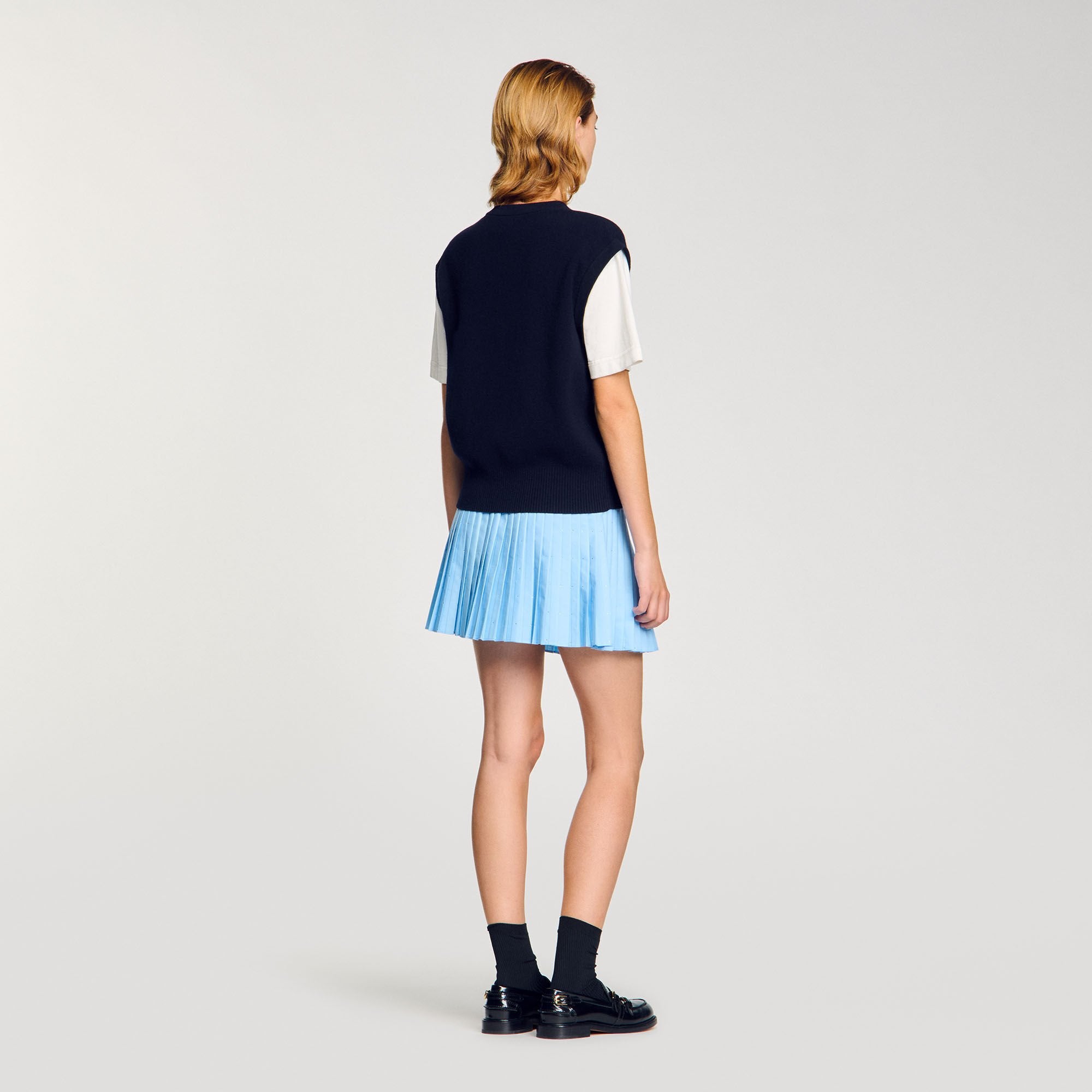 Sandro / Two-tone wool and cashmere sweater Dark Navy