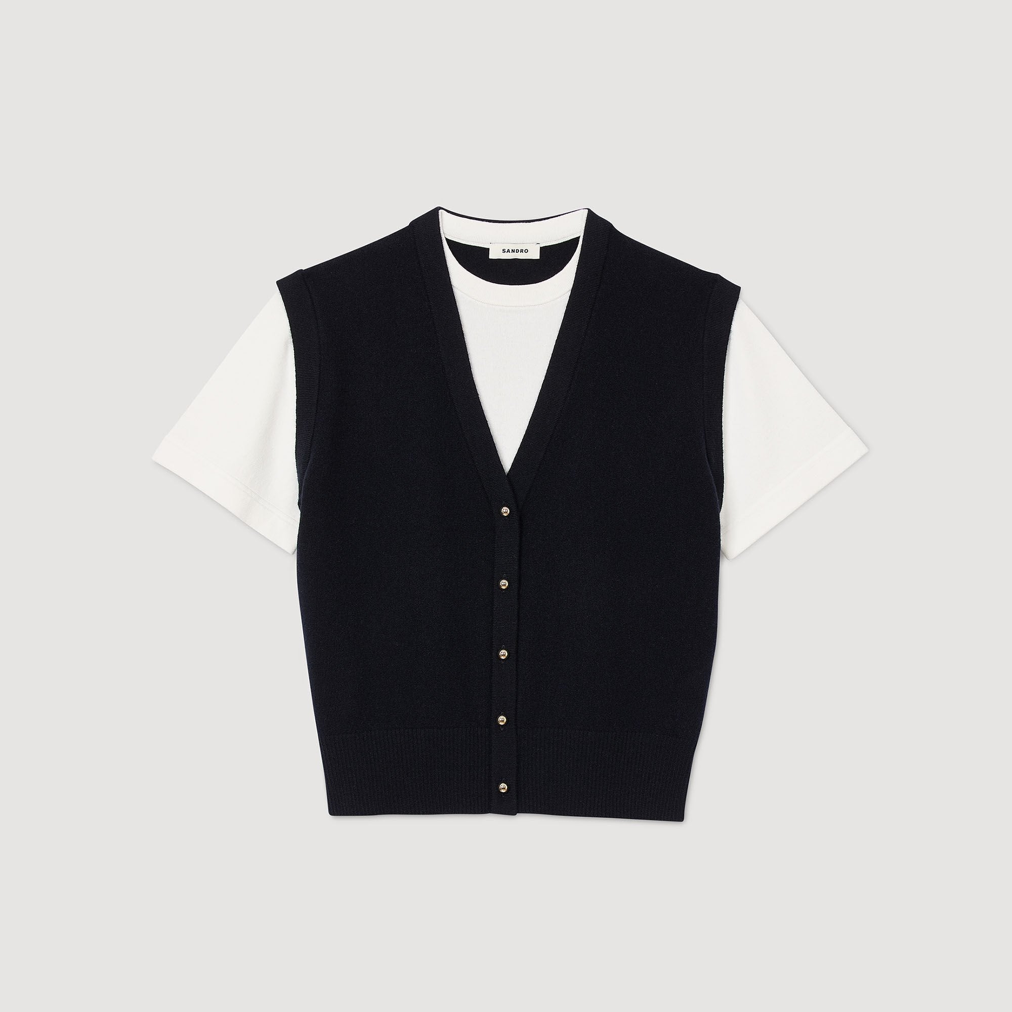 Sandro / Two-tone wool and cashmere sweater Dark Navy
