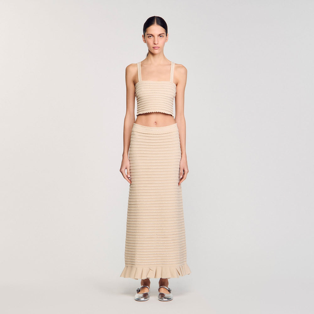 Sandro / Rhinestone knit crop top Beige