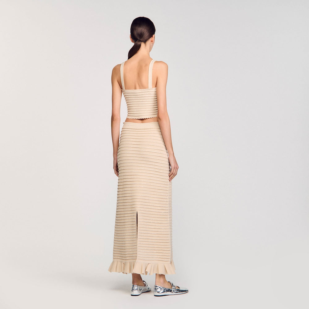 Sandro / Rhinestone knit crop top Beige
