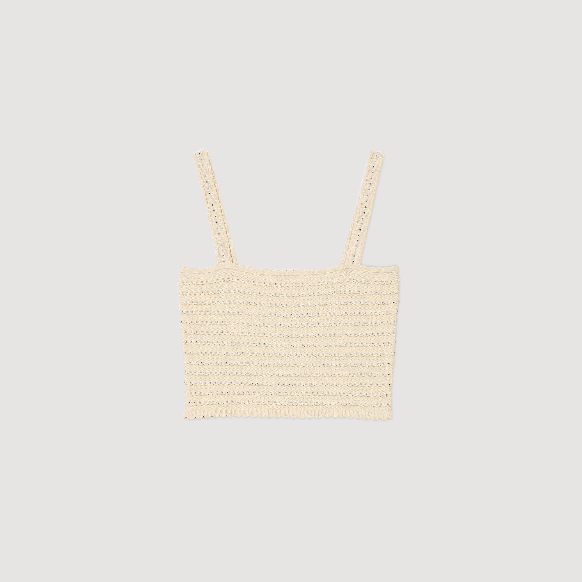 Sandro / Rhinestone knit crop top Beige