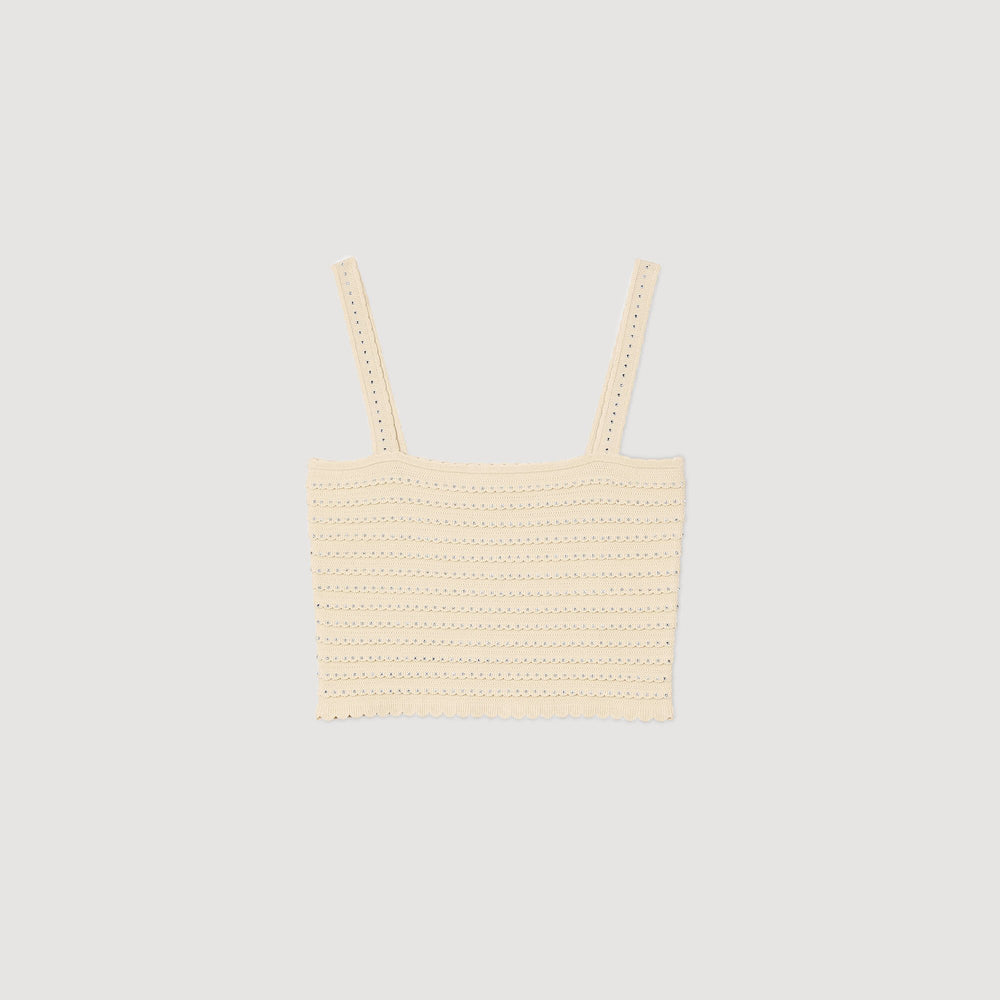 Sandro / Rhinestone knit crop top Beige