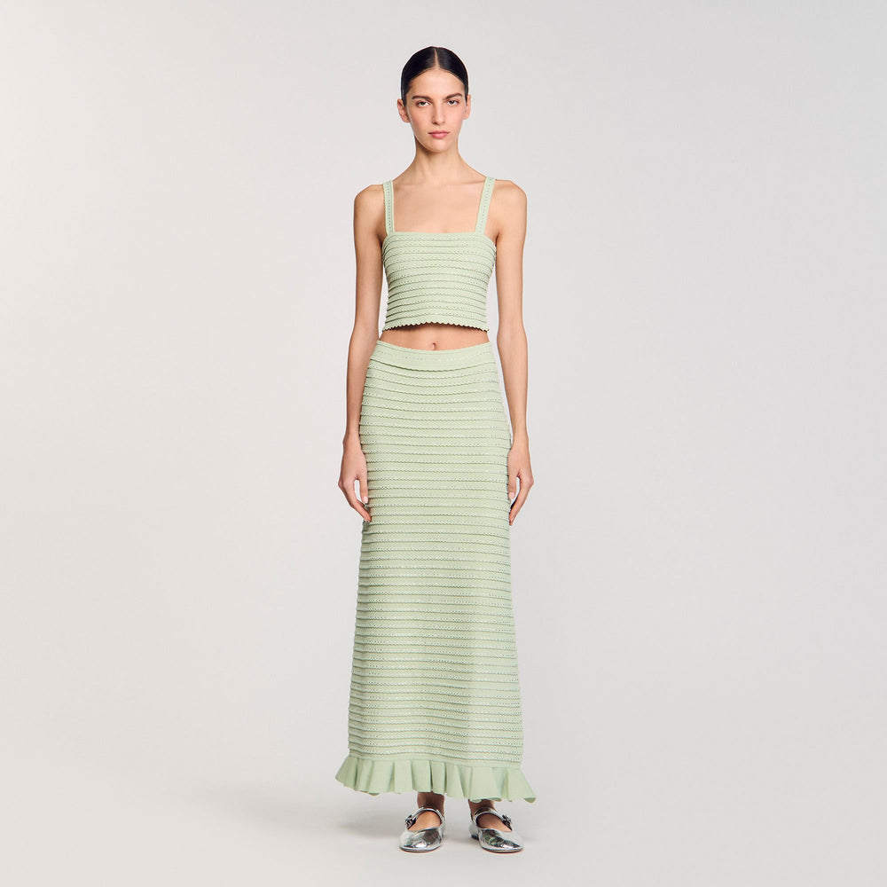 Sandro / Rhinestone knit crop top Almond Green