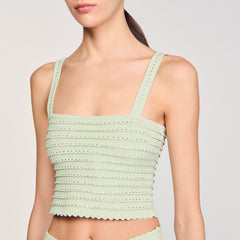 Sandro / Rhinestone knit crop top Almond Green