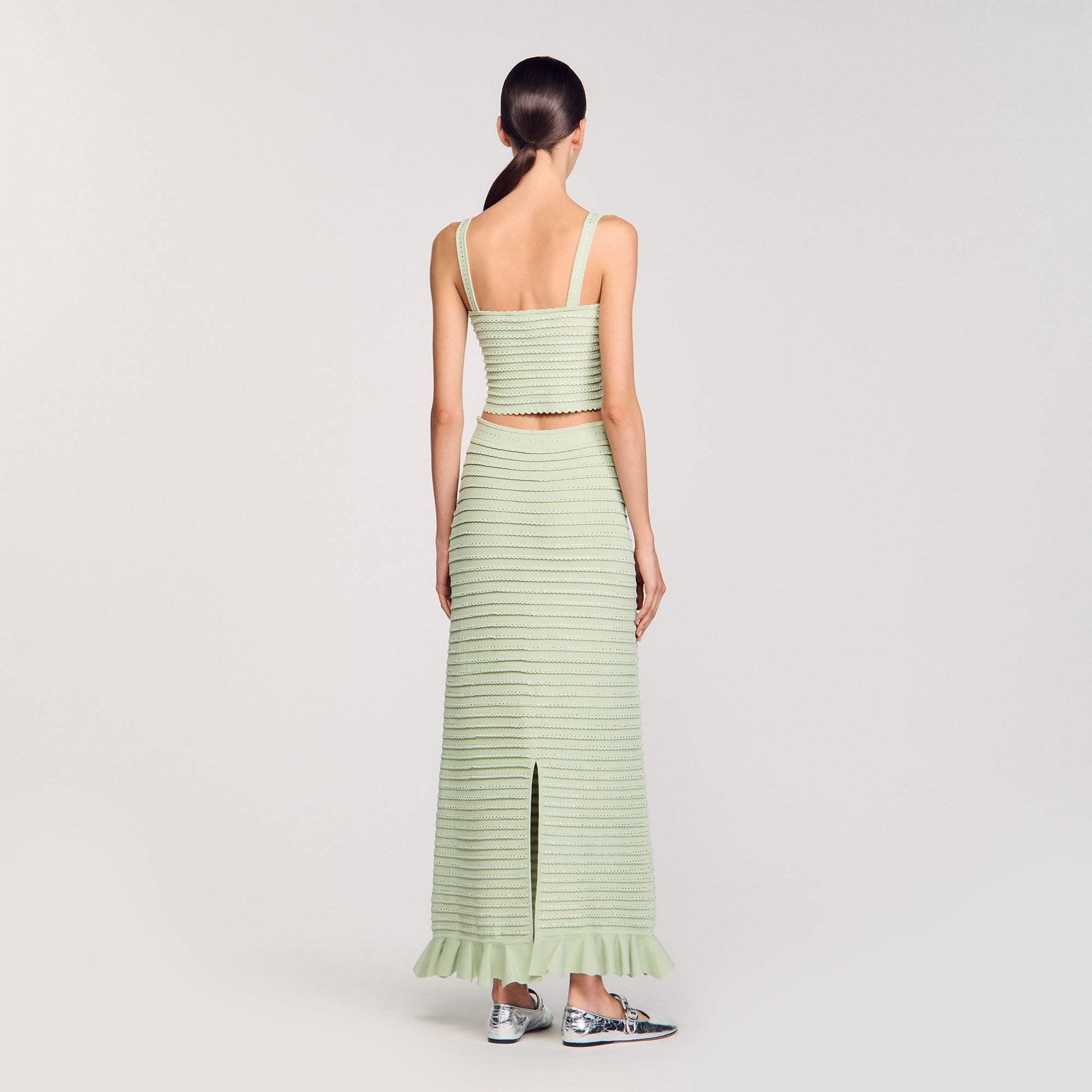 Sandro / Rhinestone knit crop top Almond Green