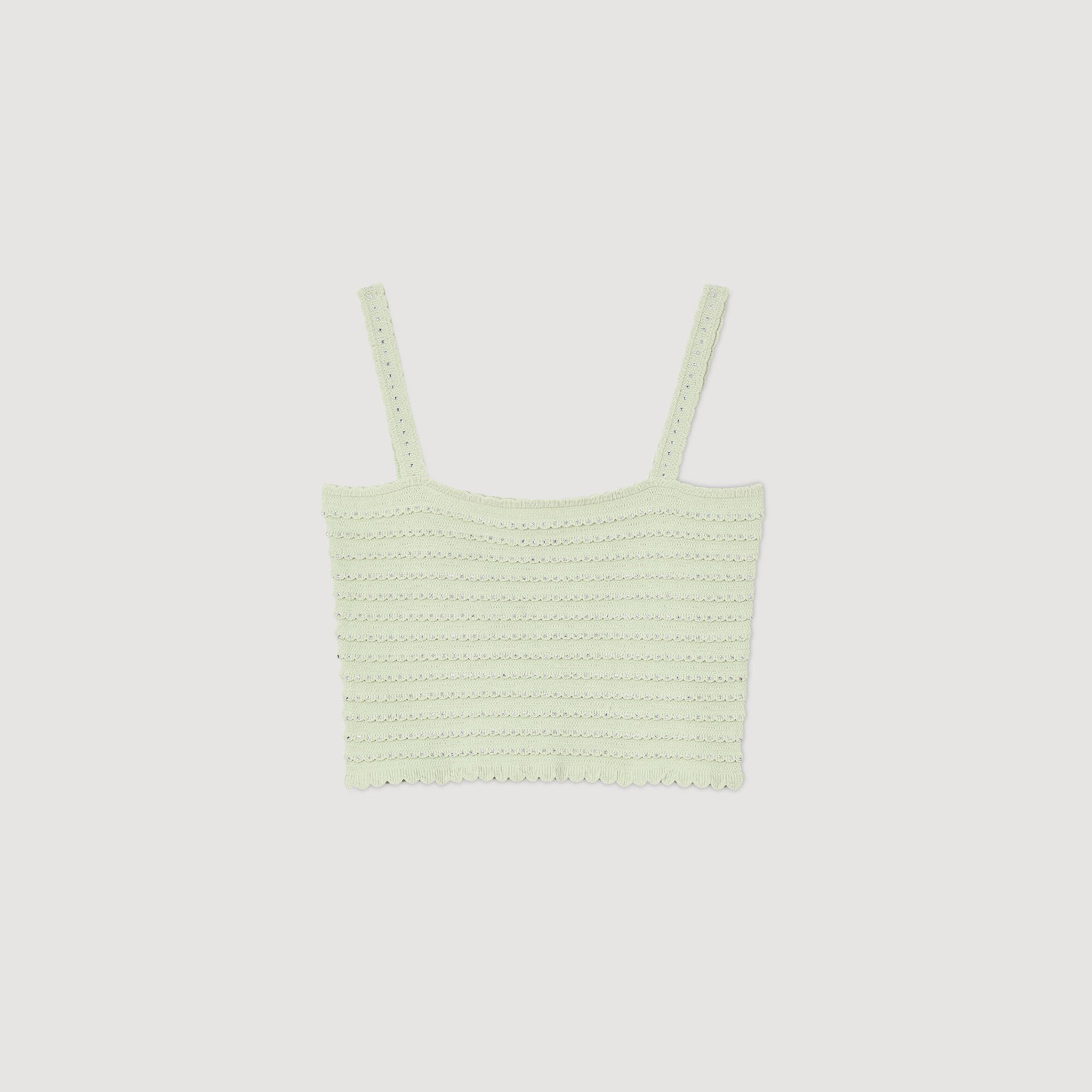 Sandro / Rhinestone knit crop top Almond Green
