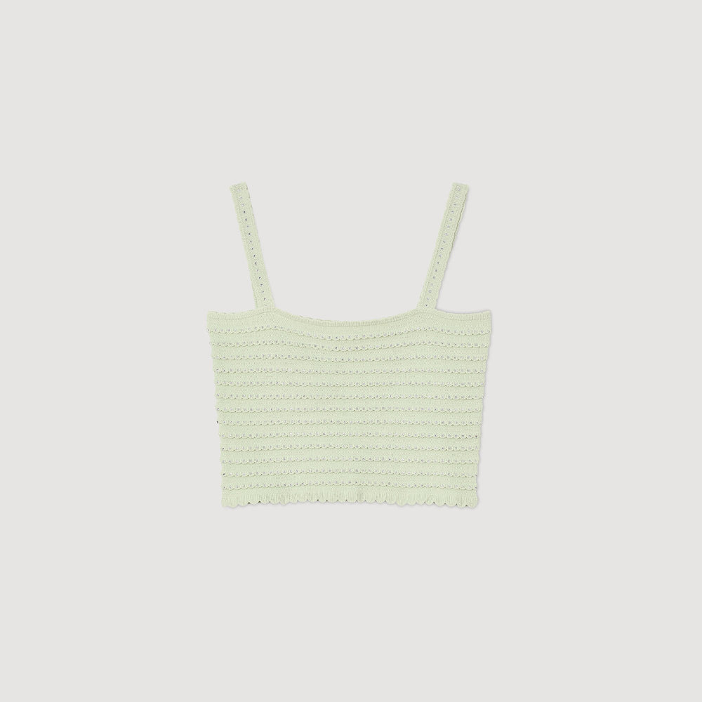 Sandro / Rhinestone knit crop top Almond Green