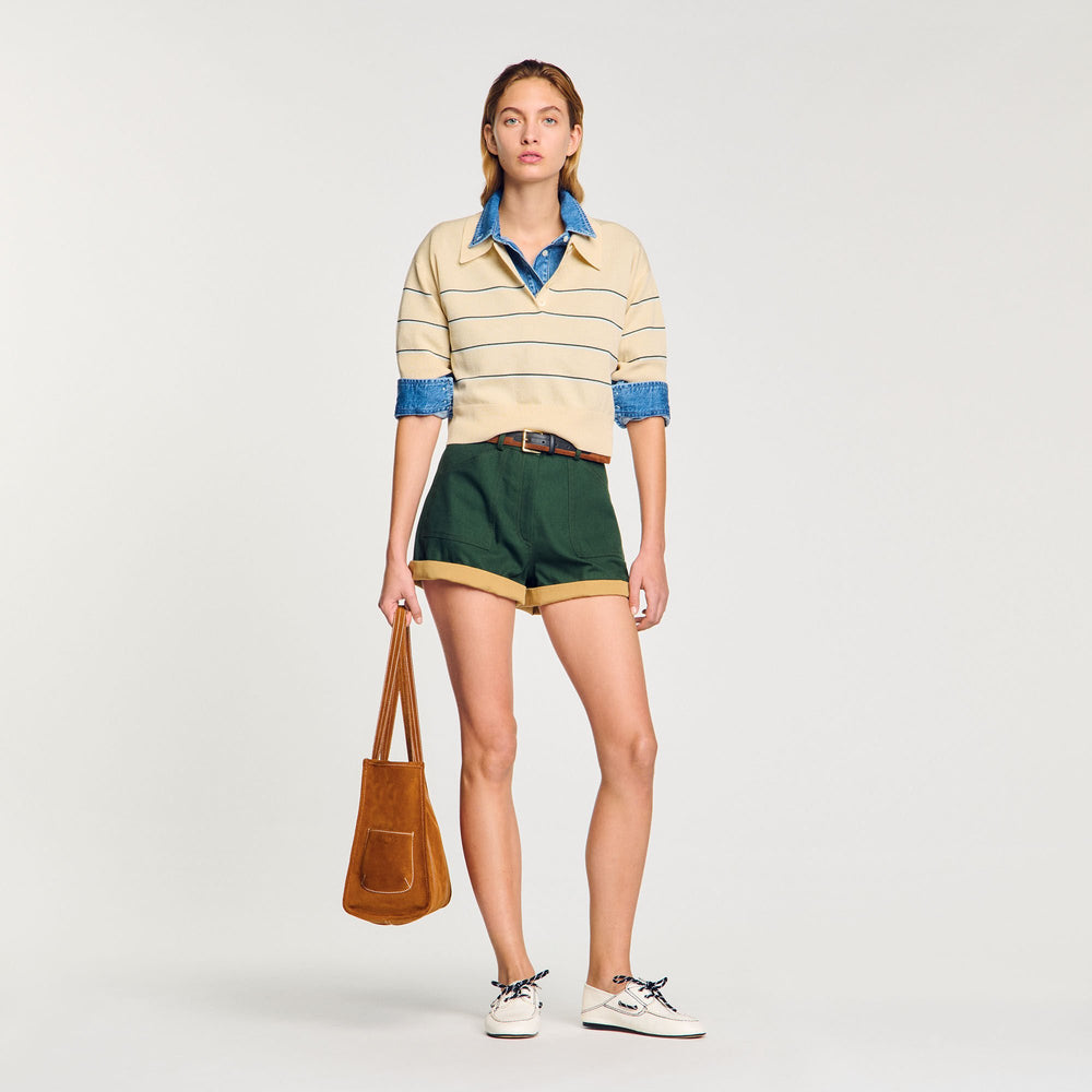 Sandro / Cropped striped knitted sweater Ecru
