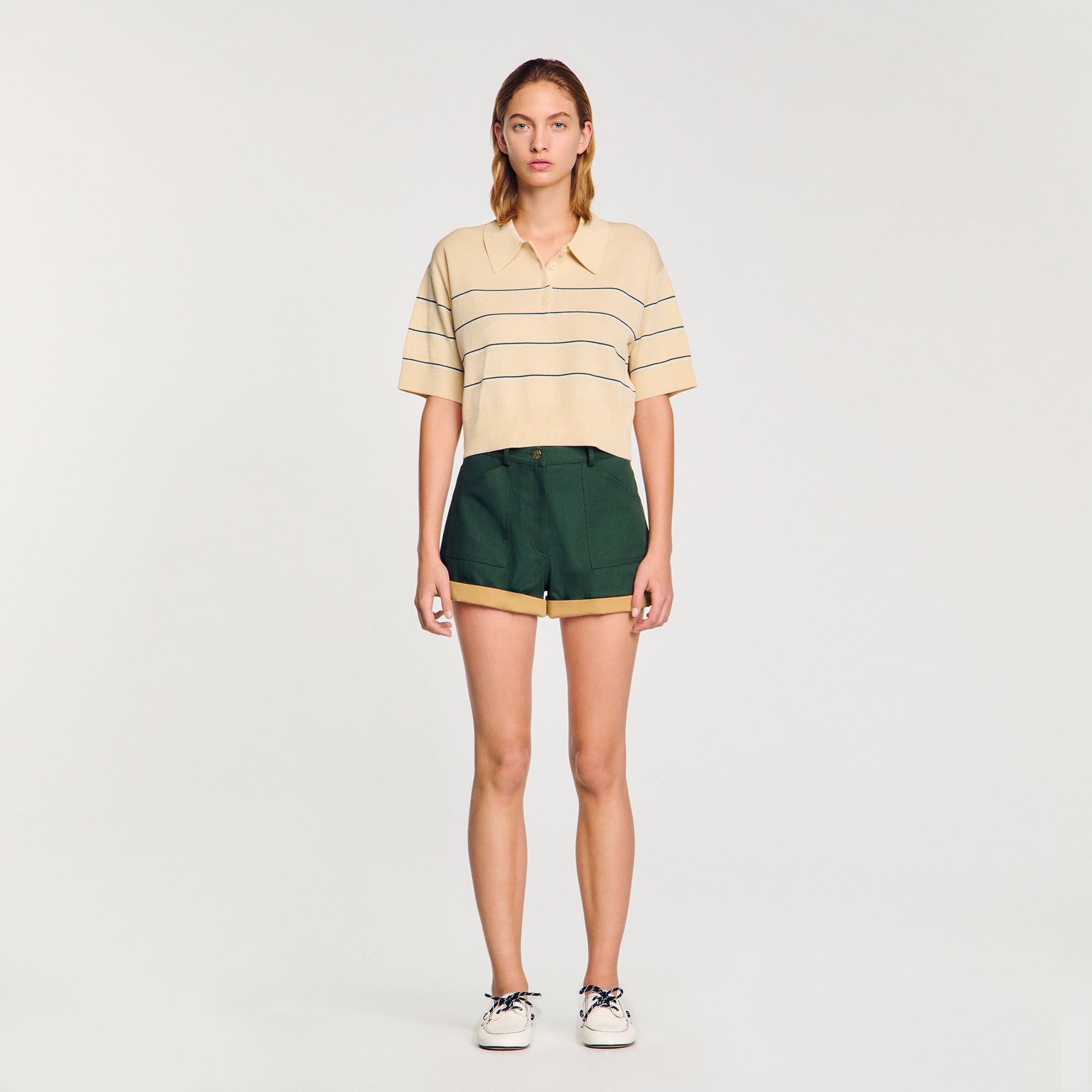 Sandro / Cropped striped knitted sweater Ecru
