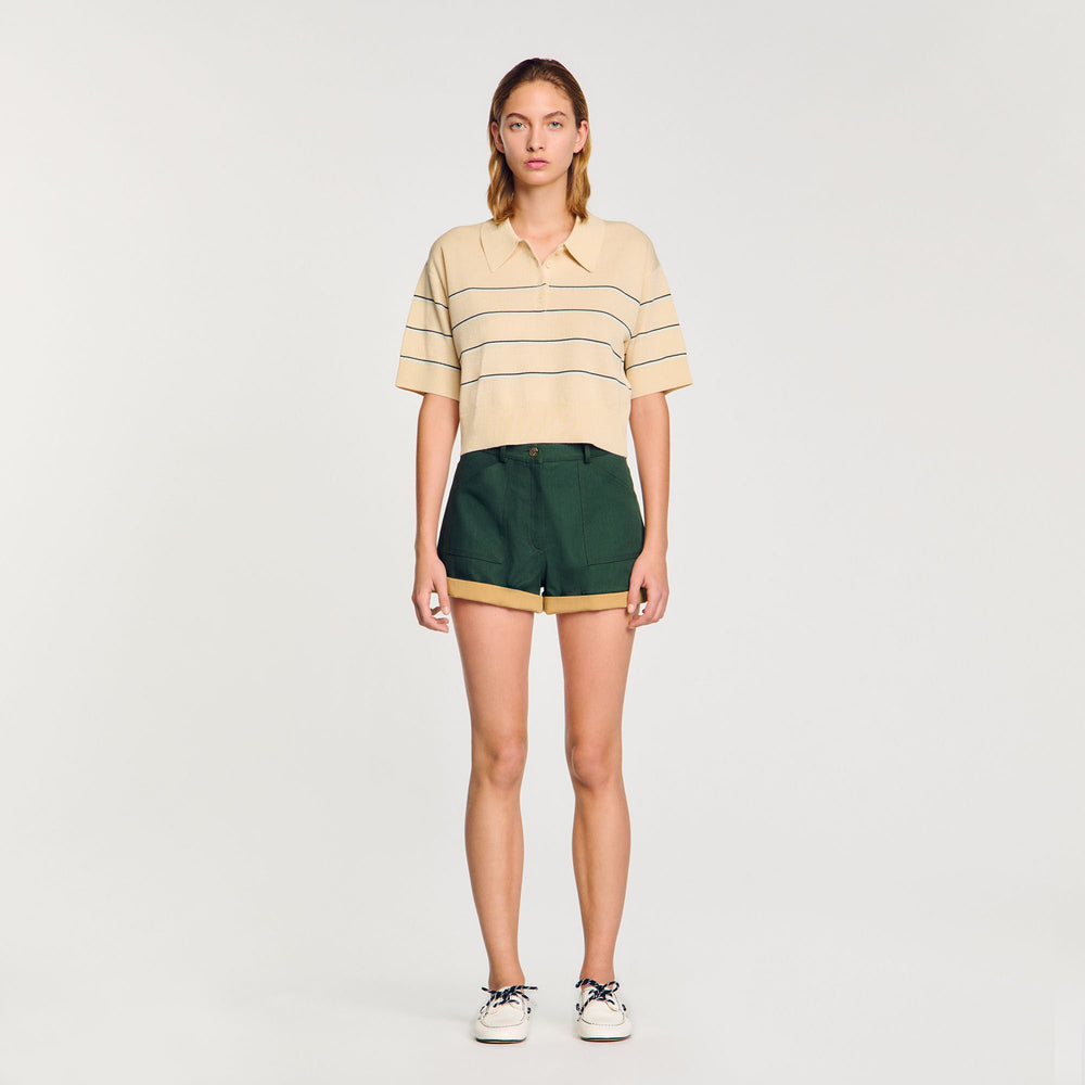 Sandro / Cropped striped knitted sweater Ecru