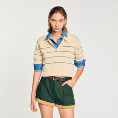 Sandro / Cropped striped knitted sweater Ecru