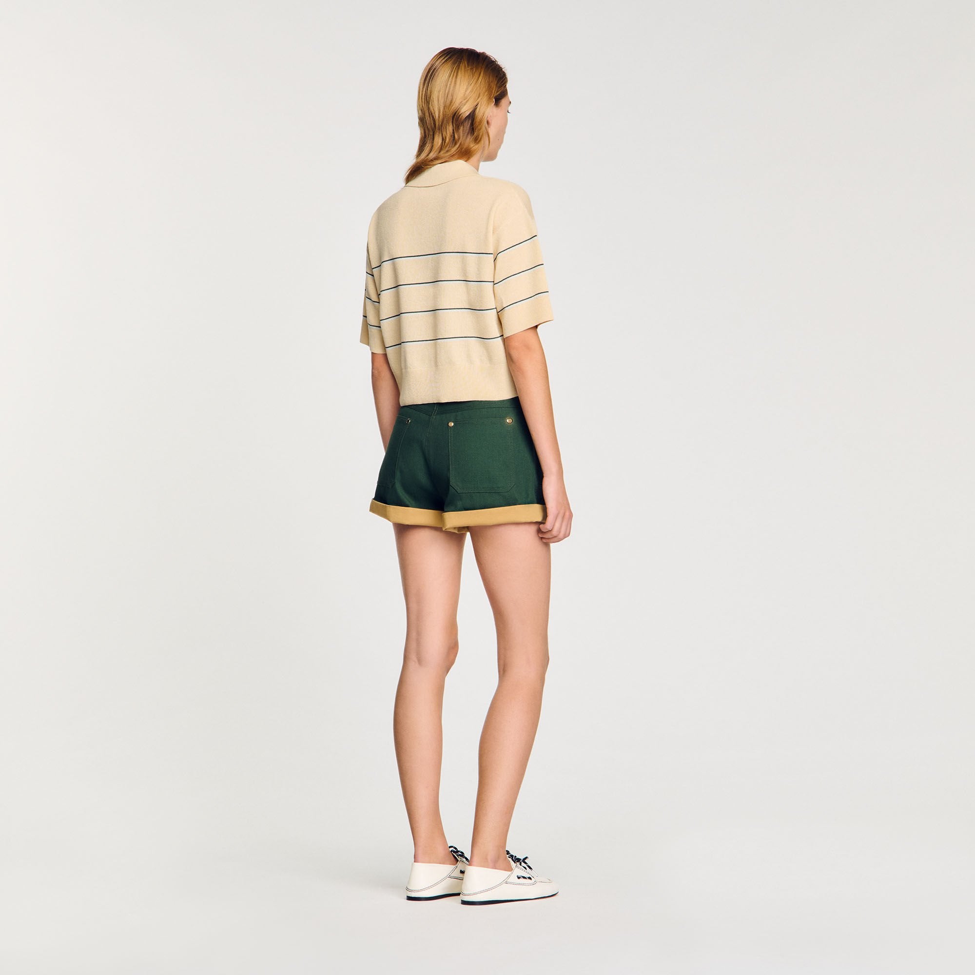 Sandro / Cropped striped knitted sweater Ecru