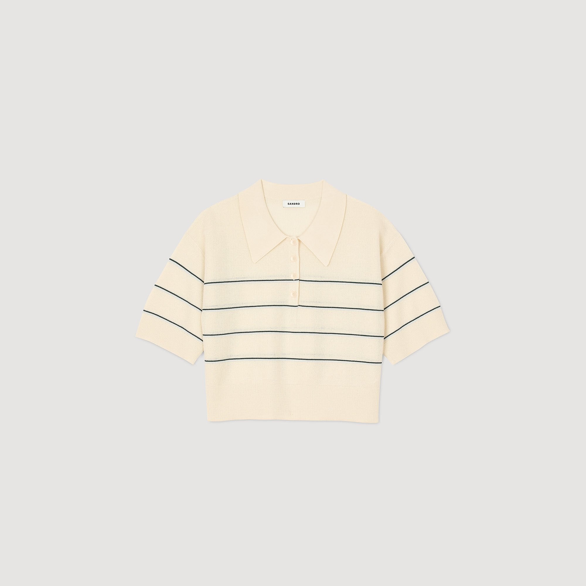 Sandro / Cropped striped knitted sweater Ecru