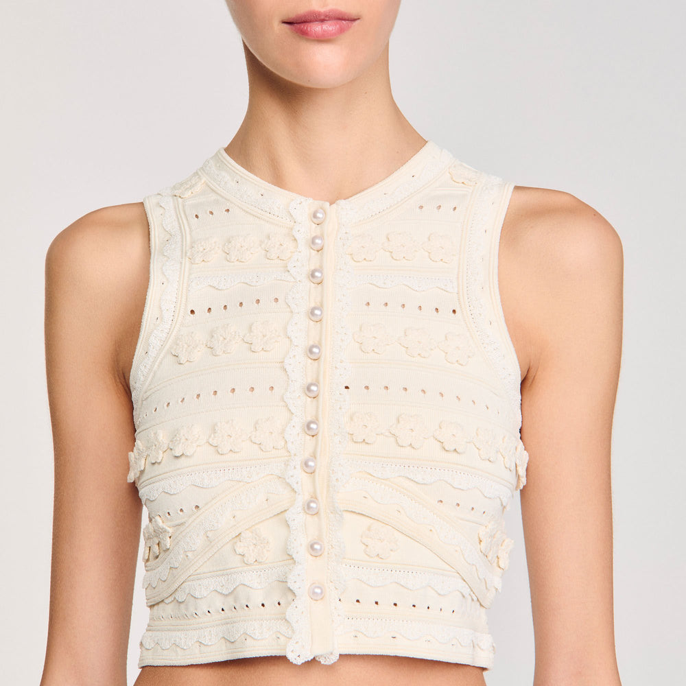 Sandro / Crochet detail sweater Ecru