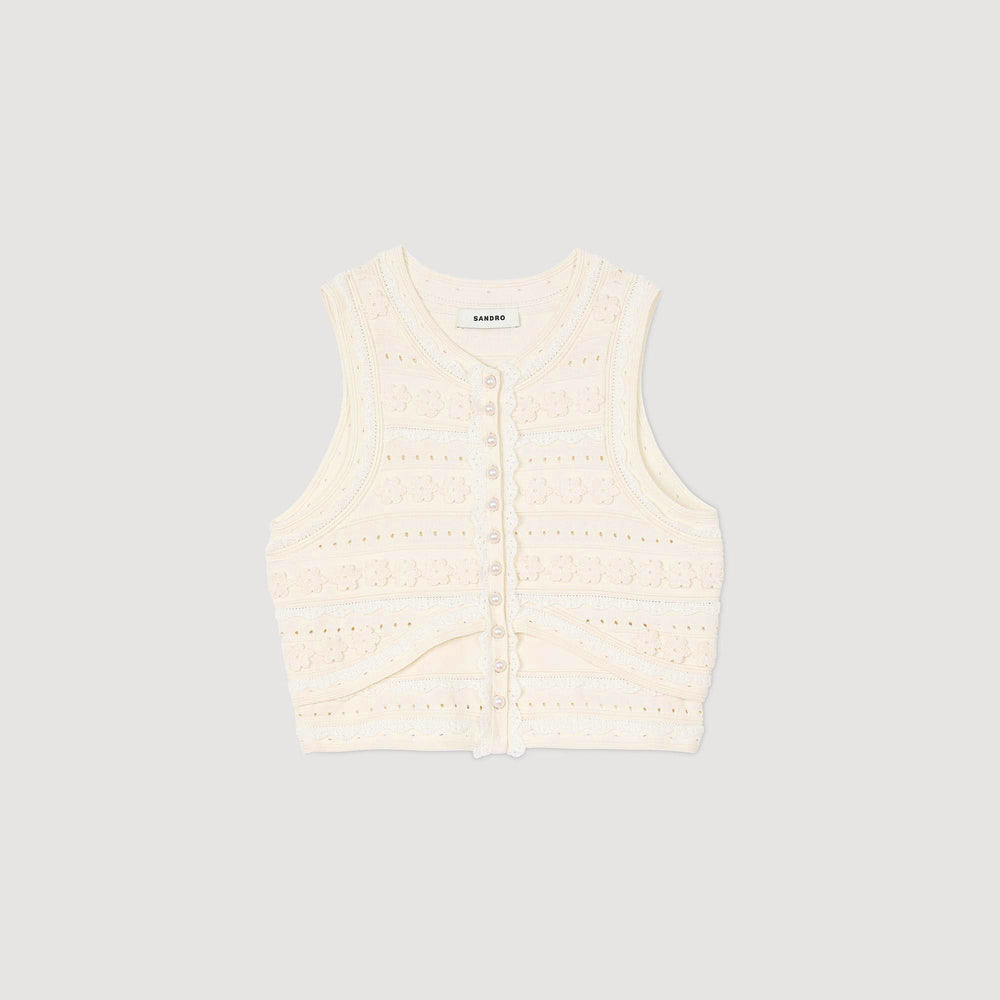 Sandro / Crochet detail sweater Ecru