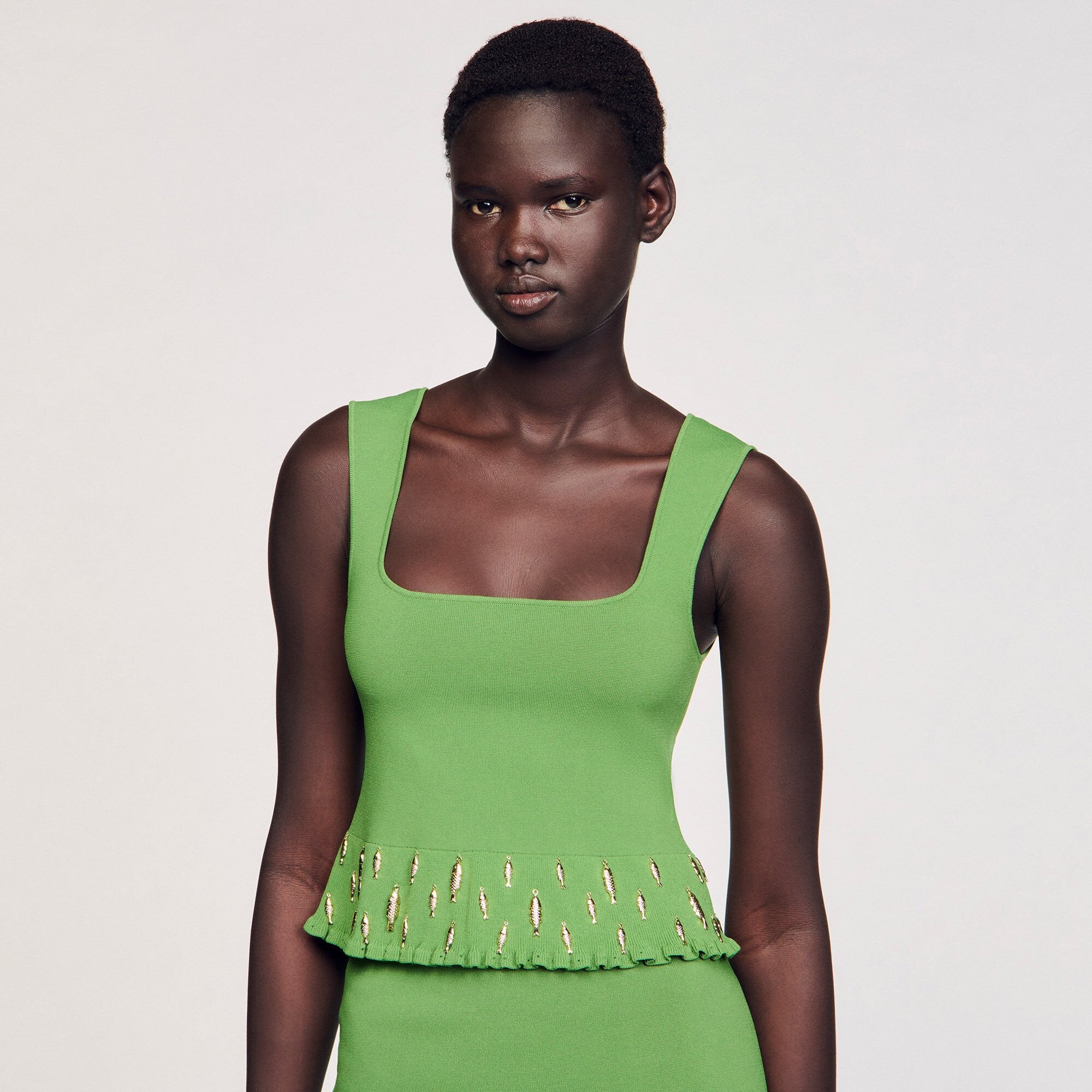 Sandro / Knit top with charms Green