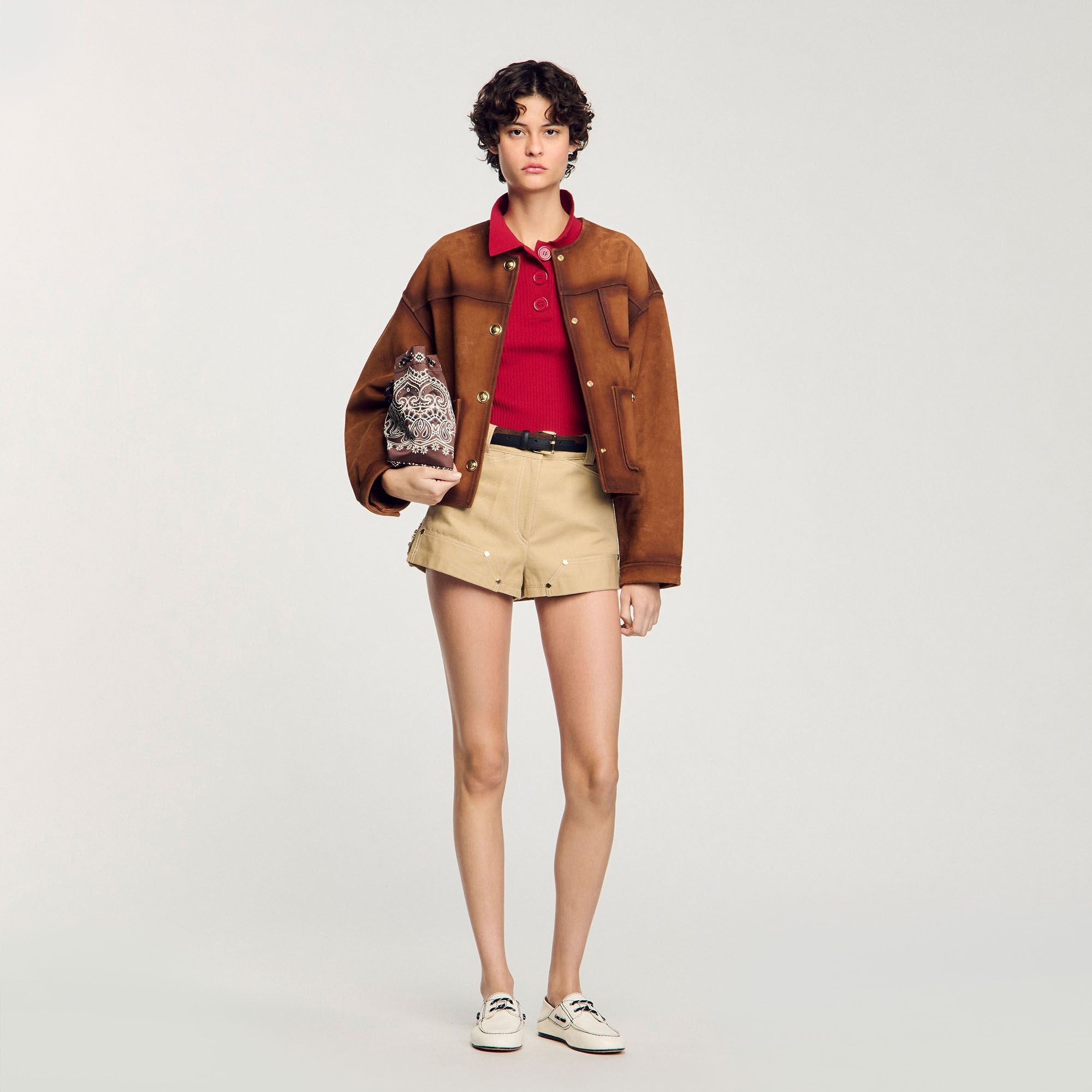 Sandro / Rib knit polo shirt Cherry
