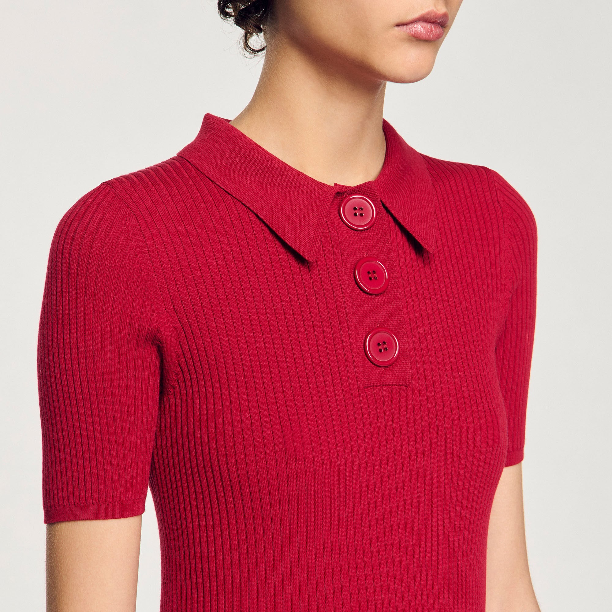 Sandro / Rib knit polo shirt Cherry