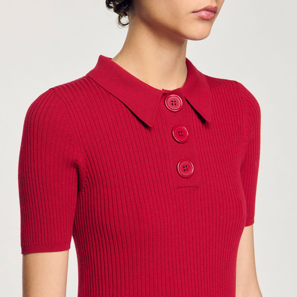 Sandro / Rib knit polo shirt Cherry