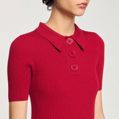 Sandro / Rib knit polo shirt Cherry