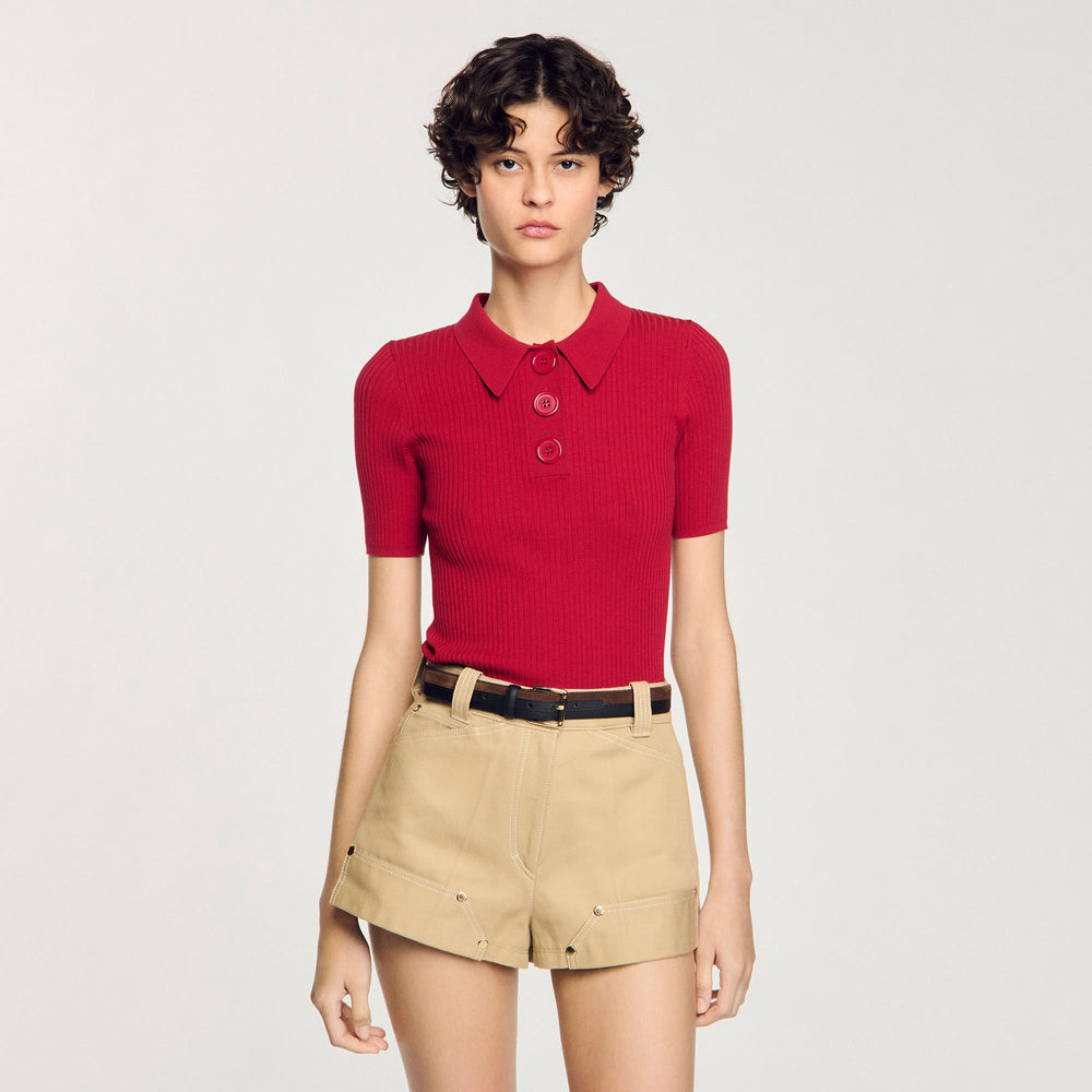 Sandro / Rib knit polo shirt Cherry